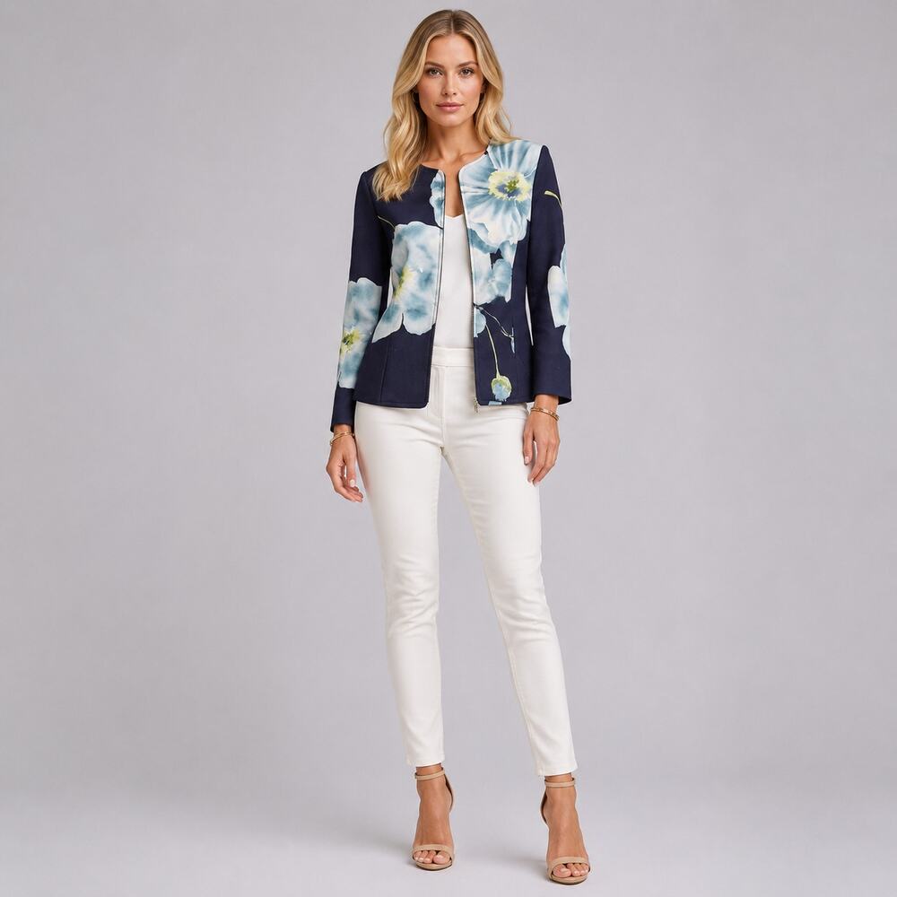 Linda Allard for Ellen Tracy Elegant Glamcore Print Jacket Coat Size 8 EUC
